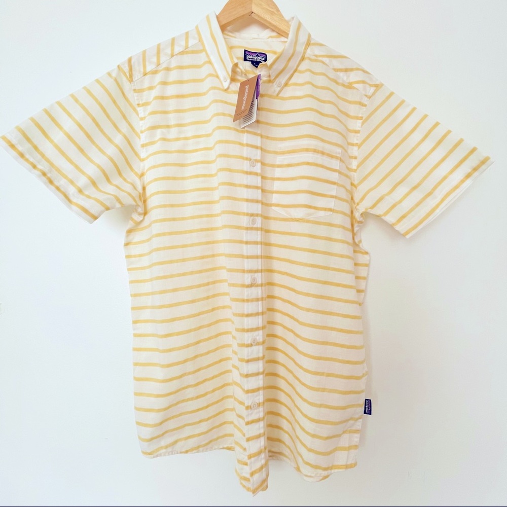 Patagonia Yellow and White Striped Short Sleeve Button-Down Shirt